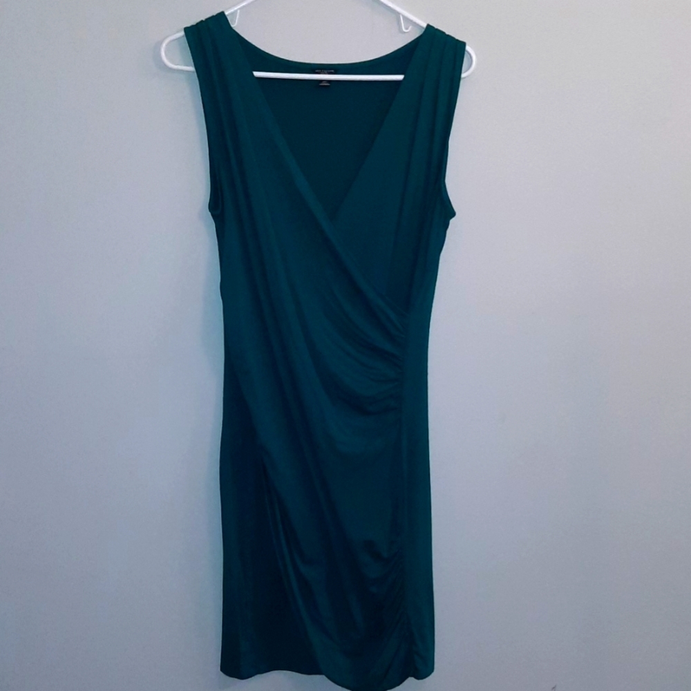 Ann Taylor ruched shirred teal sleeveless bodycon midi dress medium